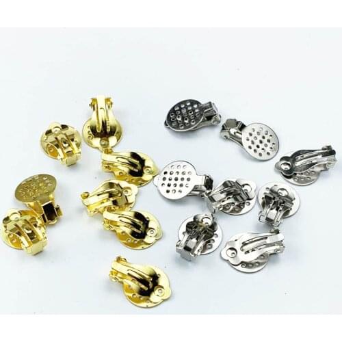 50pcs/lot Ear Clips Rhodium/Gold Color Clip On Earring with 15mm Perforated Pad for DIY Earring Base Tray Findings