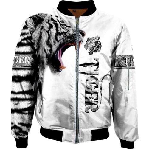 Mens Unisex 3D Bomber Jackets White Tiger Skin Print Zipper Flight Jacket Casual Unisex Harajuku Women Streetwear Thick Coats 6
