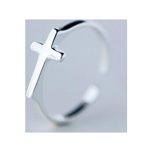 MloveAcc 925 Sterling-silver-jewelry Adjustable Cross Rings for Women Gift Open Ring Sterling Silver Jewelry