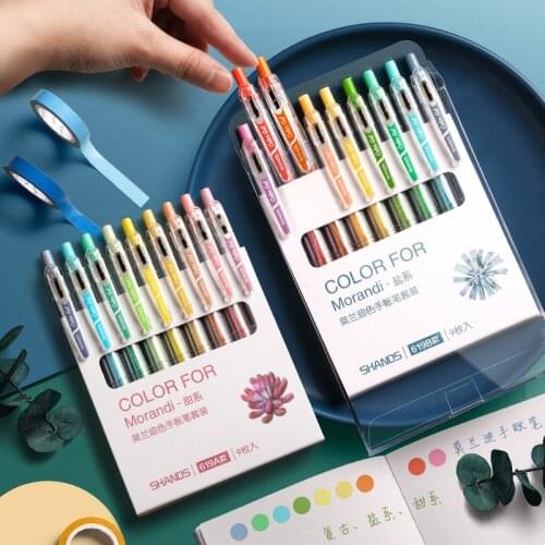 Multi Cute Ballpoint Pen Morandi Gel Pens Set Kawaii Glitter Highlighter Office &School Writing Drawing Art Supplies Stationery
