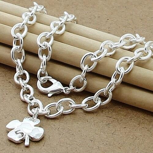 Fashion Silver Necklace 925 Sterling Silver Plant Four-Leaf Clover Chain Necklace Pendant Fine Jewelry