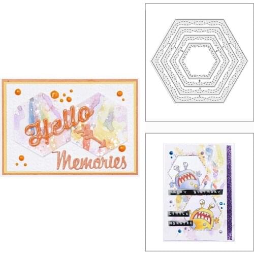 2021 New Nested Stitched Lacy Hexagons Metal Cutting Dies for Scrapbooking Decor and Card Making Paper Craft Embossing No Stamps