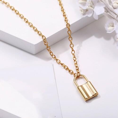 Punk Gold Silver Color Chain Simple Lock Necklace Women Men Padlock Pendants Necklaces Statement Gothic Jewelry