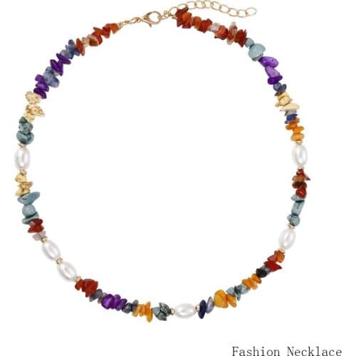 Colorful Women Necklace Natural Stone Pearl Bohemia Statement Elegant Stitching Color Clavicle Chain Simple Neck Chain Jewelry