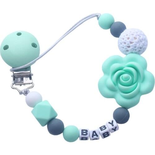 Personalized Name BPA Free Materials Baby Teether Nursing Accessories 1PC Silicone Flower Pacifier Chain