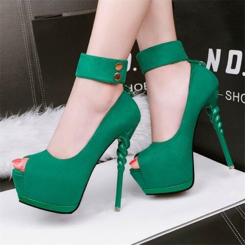 5cm High Platform Sexy Party Shoes Women Peep Toe Flock Shallow Nightclub Pumps Fashion Ankle Buckle Super High Heel Shoes Woman