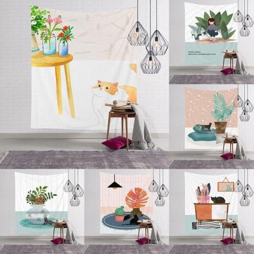 95x73/130x150cm Cute Cartoon Kitten Blanket Wall Hanging Tapestry Backdrop Decor tapestry is made of premium polyester fabric