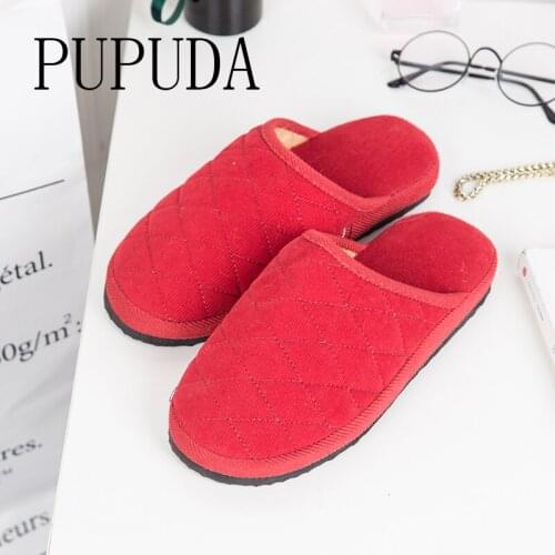 PUPUDA Winter Slippers Women Slip On Loafers Furry Slippers Women Comfortable Fluffy Slippers Female 2020
