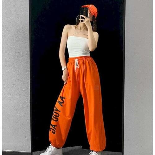 Printed Letters Sports Pants Womens Autumn Loose High Waist Corset Casual Pants European And American Jazz Jazz Hip Hop Loose S