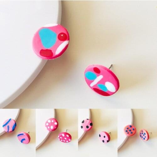 U-Magical Statement Handmade Round Geometric Pink Contrast Color Polymer Clay Dangle Earrings for Women Fashion Earrings Jewelry