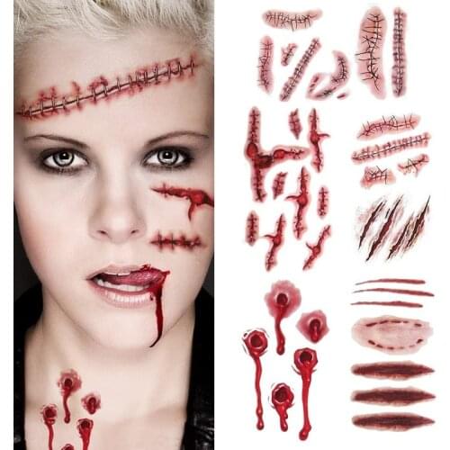 Halloween Party Decoration Zombie Scars Tattoos with Fake Scab Bloody Makeup Halloween Props Wound Scary Blood Injury Sticker
