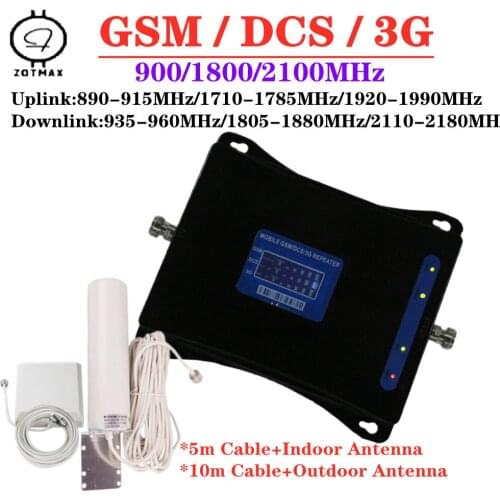 ZQTMAX 2G 3G 4G Cellular Signal Amplifier 900 1800 2100 mobile Signal Booster dcs gsm Repeater with cable antenna set