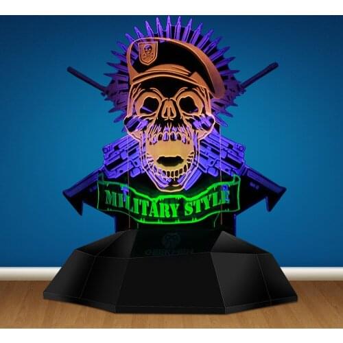 Military Style Beret Skull Soldier 3D Line Light Shooting Gun Machines Weapon Skull Bullet Decorative Novelty Table Lamp