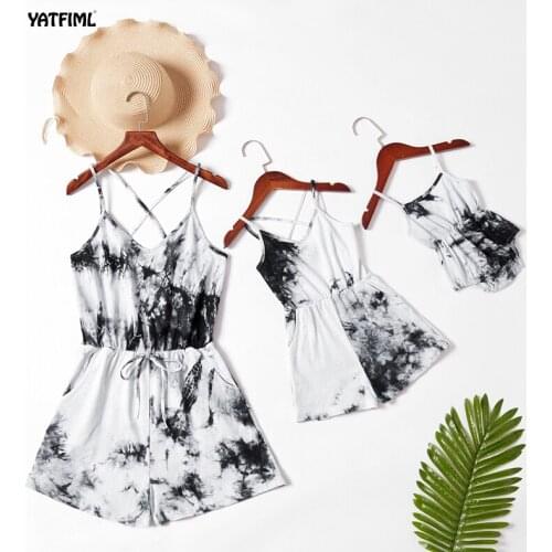 YATFIML 2021 Mum Daughter Clothes Summer Flowers Sleeveless Casual Jumpsuit Romper Mommy And Me Outfits Family Look