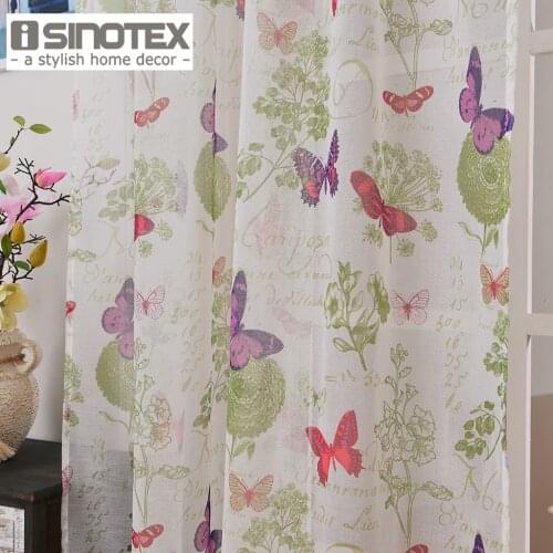 Window Curtain Butterfly Printed Pattern Linen&Cotton Fabric Tulle Transparent Sheer For Home Living Room Screening 1PCS/Lot