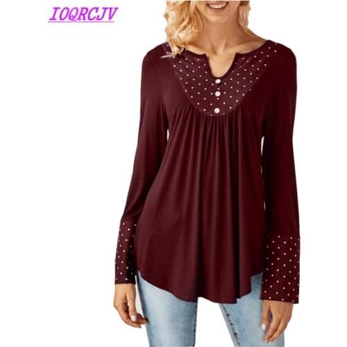 Long-sleeved t-shirt for women 2018 Spring and autumn Polka Dot print tees top Plus size T-shirt female Slim tops IOQRCJV H319