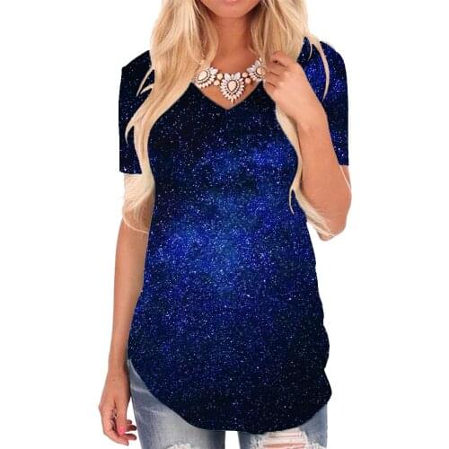 Giyu Brand Galaxy T Shirt Women Space Tshirts Printed Universe V-neck Tshirt Dark Blue T-shirts 3d Womens Clothing Hip hop Cool