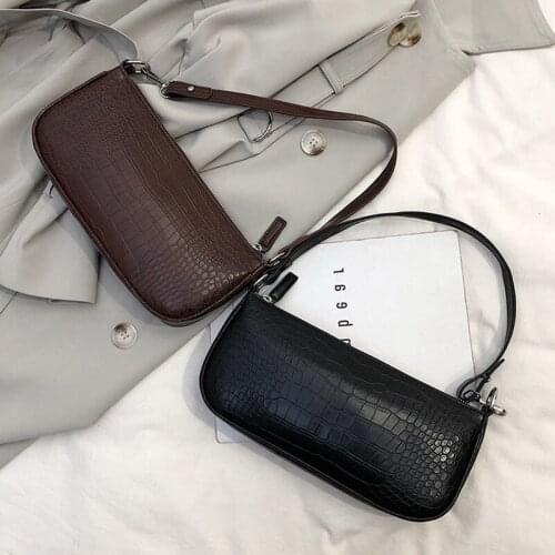 Women Retro 90S Vintage Small Shoulder Bag Purse Mini Bag Ladies Casual Handbag Crocodile Pattern Shoulder Bag