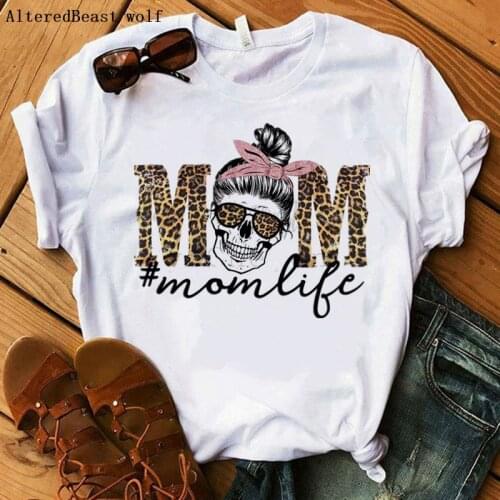 Women Casual Skull Mama Mom Life T Shirt women Bandana Leopard printed Summer Lady Clothing Tops T-Shirt Tees Female T Shirt