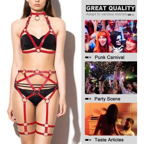 Women Punk Leather Cage Bra Body Harness Bondage Sword Belt Waist Cross Belt Leg Harness Garter Sexy Lingerie Gothic Underwear