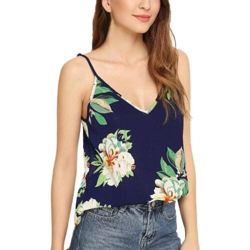 2019 Summer Sexy Sling Top Flower Print V-neck Strapless Halter Sleeveless Vest Ladies
