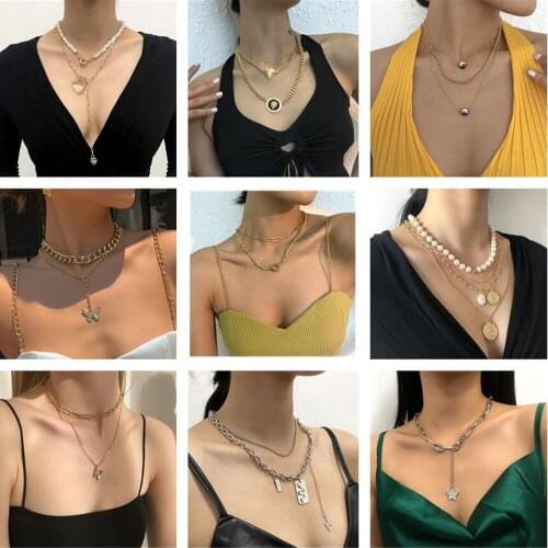 Fashion Multilayer Hip Hop Long Chain Necklace for Women Hip Hop Jewelry Gifts Butterfly Pendant Statement Necklace Accessories