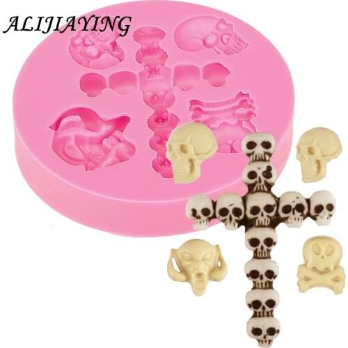 1Pcs 3D Skull Silicone Mold, Fondant Chocolate Cake Border Mould, DIY Gypsum Cement Concrete Halloween cake decoration D0487