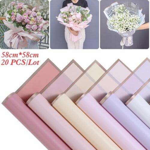 20pcs Golden Border Rose Flower Wrapping Paper Korean Style Half Transparent Gift Wrap Florist Bouquet All Occasions 22.8"x22.8"