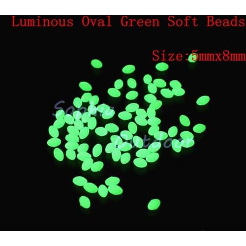 200pcs 5*8mm Oval Premium Quality Luminous Soft Fishing Beads egg shape Glow Green w/ Free Shipping