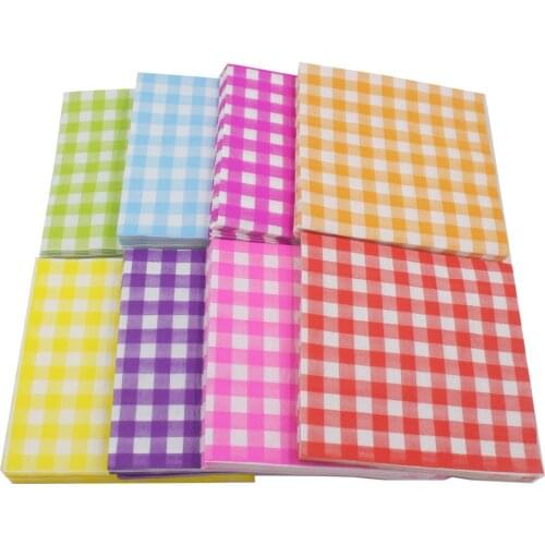 33*33cm 20pcs/lot Plaid Color Printed Paper Napkin Reative Paper Birthday Wedding Party Decoration 8 Colors Optional