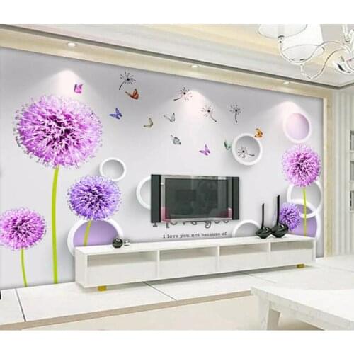 3d room wallpaper custom photo Purple dandelion circle TV background wall home decor 3d wall murals wallpaper for walls 3 d
