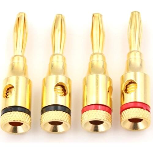 4pcs Hot 4mm Plug Connector Gold plated Musical Speaker Cable Wire Screw Banana Plug Connector Gold