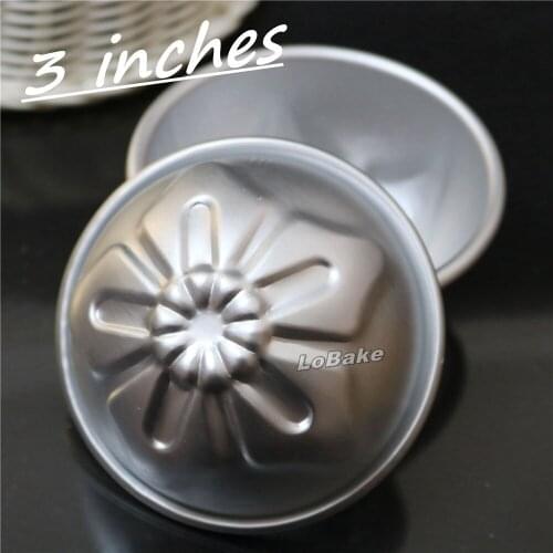 5pcs/lot) 3 inches round half ball with a flower shape aluminium alloy jelly pudding cup mold tart cupcake cheesecake mould