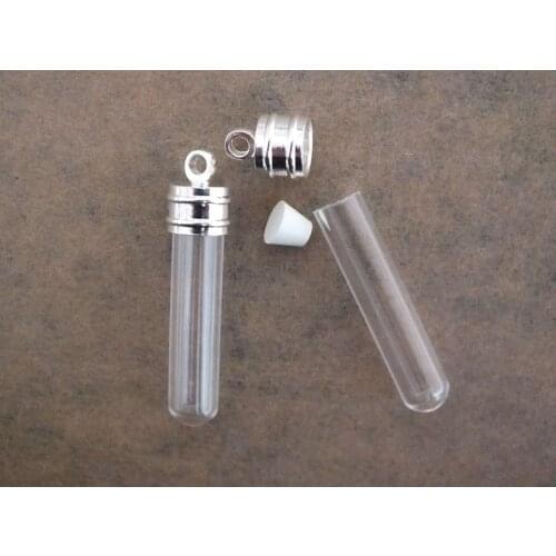 6mm small tube Miniature Wishing Bottle Glass clear tube Perfume essential oil charm vial pendant SCREW CAP 34x6mm