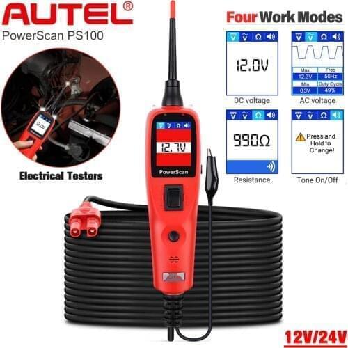 Autel 12V 24V Battery Tester, Autel PowerScan PS100 Electrical System Diagnosis Circuit Tester Tool Electrical Testers Test Lead