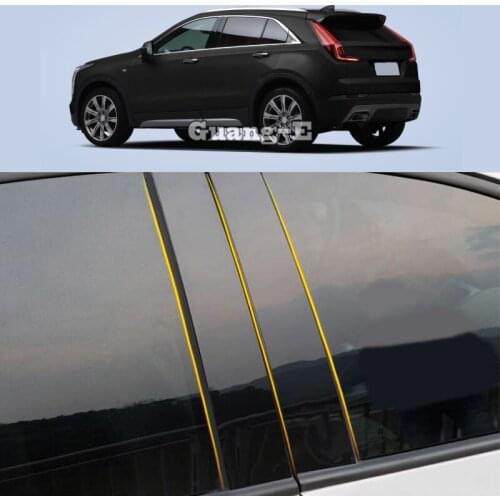 Car PC Material Pillar Post Cover Door Trim Window Piano Black Molding Sticker Plate 6pcs For Cadillac XT4 2018-2022