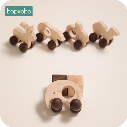 Bopoobo 1pc Montessori Toys Blocks Maple Classic Cartoon Cars Stacking Toy Baby Teething Educational for Newborn Birthday Gifts