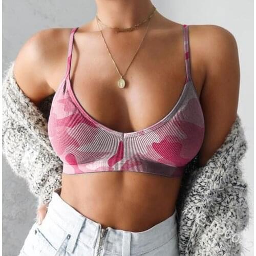 Sexy Casual Camouflage Print Bra Basic Camis Women Fashion Slim Wireless Soft Bras Underwear Bralette Lingerie Crop Top Tank Top