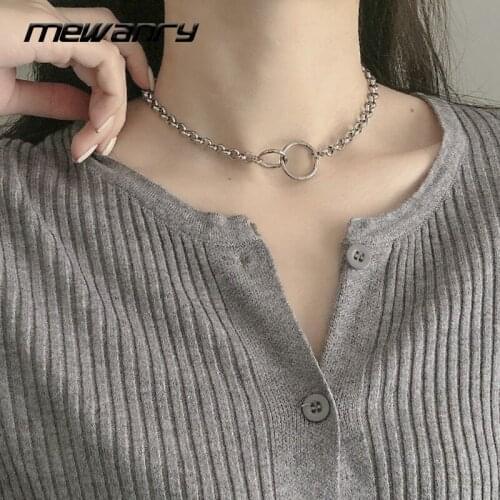 Mewanry 925 Sterling Silver Clavicle Chain Necklace INS Fashion Punk Hip Hop Vintage Couples Double Circle Choker Party Jewelry