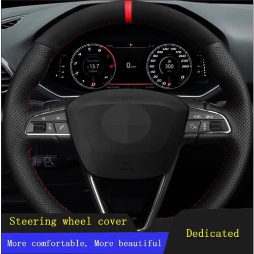 Car Steering Wheel Cover Black Hand-stitched Soft Suede For Seat Leon 5F Mk3 2013-2020 Ibiza 6J Tarraco Arona Ateca Alhambra
