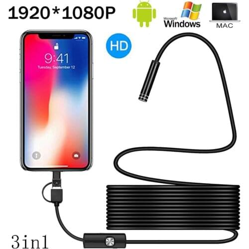 1080P HD Camera USB Android Endoscope Waterproof IP67 Tube Inspection Endoscope Snake Cable 8mm Lens Borescope 8 Leds Light
