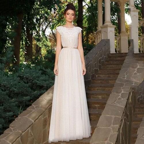 Eightree Cap Sleeve Wedding Dress Boho A-Line Appliques vestido de noiva Tulle Floor Length Bride Dress Beach Wedding Dresses