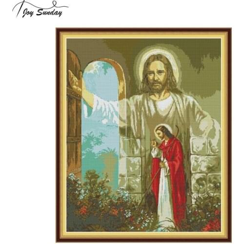 Joy Sunday Cross Stitch Fabric Religious Figure Patterns Aida Counted Cross Stitch DMC Printed Canvas Embroidery Needlework Kits