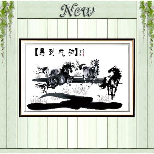Four horses galloping ahead painting counted printed on canvas DMC 14CT 11CT Chinese Cross Stitch Needlework Set Embroidery kits