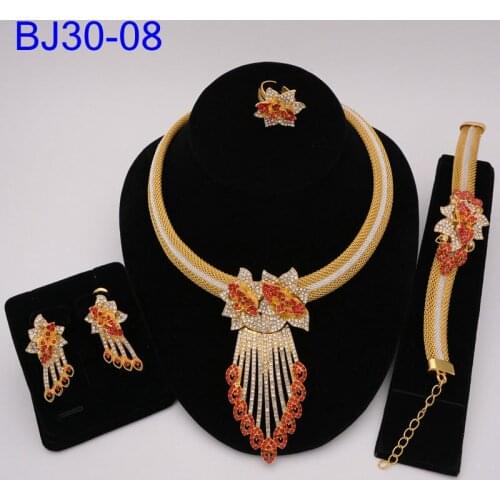 Rings Jewelry Gold Plated Fashion Jewelries Women Bridal Wedding Dubai African Chokers Necklace Earrings Nigeria Party Gift