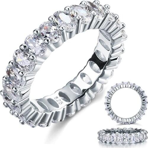925 SILVER PAVE Oval cut FULL white Diamond ring finger ETERNITY BAND ENGAGEMENT WEDDING Stone Rings Size 5,6,7,8,9,10,11,12