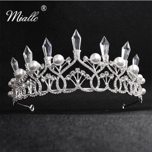 Miallo Newest Queen Crystal Pearls Wedding Crown Bridal Women Crown Diadem Headpieces Tiaras and Crowns Hair Jewelry