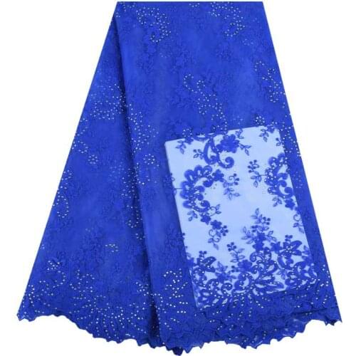 Royal Blue Nigerian Laces Fabrics 2019 Milk Silk High Quality Tulle African Laces Fabric Wedding French Tulle Lace Fabric Y1534
