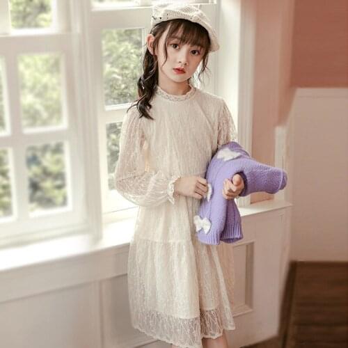Princess Style Lace Dress For Girls Children Birthday Wedding Prom Party Gowns Kids Teens Autumn Spring Long Sleeve Dresses