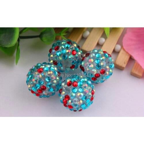 Kwoi vita 100pcs/lot 20mm clear base red/pink/aqua/aqua ab rainbow color Chunky Resin Rhinestone Ball Beads for Chunky